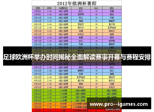 足球欧洲杯举办时间揭秘全面解读赛事开幕与赛程安排